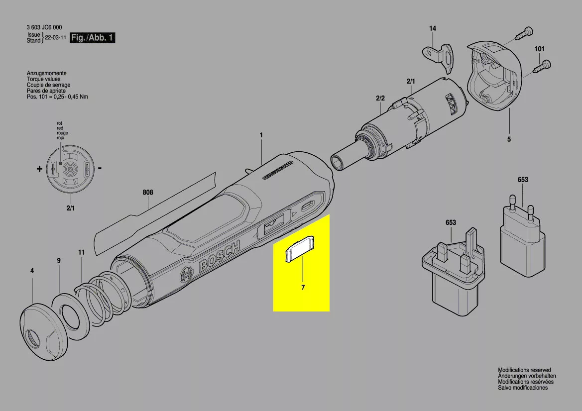 Curseur commande interrupteur réf. 1 600 A01 1HD Bosch